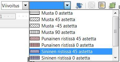 Mitoitetaan viivan paksuus viivan leveysruutuun. Avataan Viivan väri väripaletti ja valitaan haluttu väri. Täyttöväri Täyttöväri-ikkuna avataan napsauttamalla aluepainiketta.