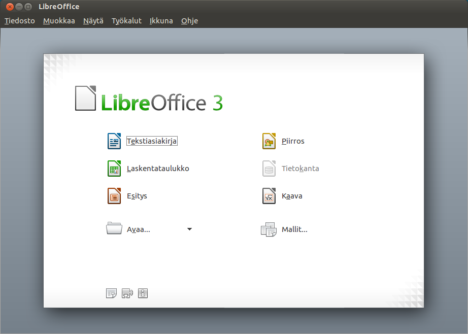 3.2 Toimisto-ohjelmat Microsoft Officea vastaava toimisto-ohjelmisto Ubuntussa on LibreOffice.org. LibreOffice.org käytti aikanaan nimeä OpenOffice.