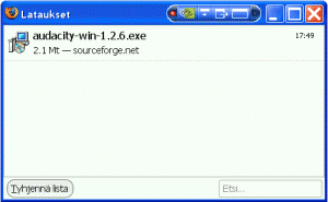 Audacityn asentaminen Windowsiin Ohjelman nimi : Audacity Kotisivu : http://audacity.sourceforge.net Tähän asennukseen käytetty ohjelman versio: 1.2.