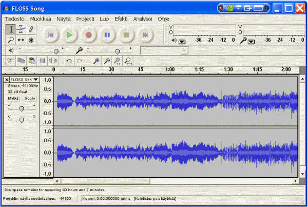 Lisää äänitiedosto Ohjelman nimi: Audacity Ohjelman versio: 1.2.6 Audacityn avulla voit miksata monta äänitiedostoa yhteen.