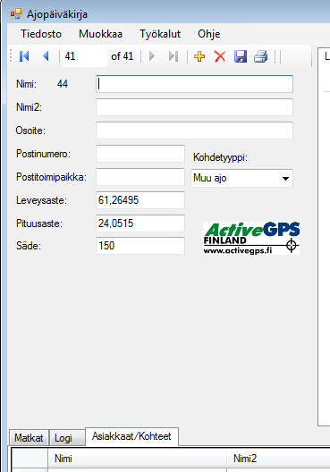 ActiveGPS Ajopäiväkirja Käyttäjän käsikirja Sivu 10 ( 13) Valitse valikosta Lisää uusi asiakas. 5.