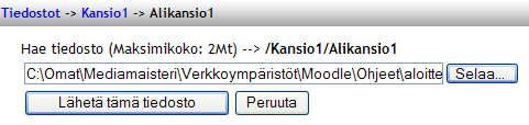 Tiedostot Tiedostonhallinnan kautta voit siirtää kurssillesi valmista materiaalia, kuten html-, word-, powerpoint-, excel-, ääni-, video- tai flash -tiedostoja sekä Open Office -dokumentteja.