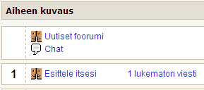 Mikäli keskustelualue on luontivaiheessa määritelty vapaaehtoisesti tilattavaksi, näkyy keskustelualueen avaussivulla oheiset valintalinkit (opettajan näkymä).