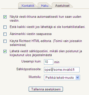 Kontaktien haku Viesteissä voit etsiä järjestelmästä kontakteja, joille voit lähettää viestin riippumatta siitä, onko kyseinen henkilö kirjautuneena järjestelmään.