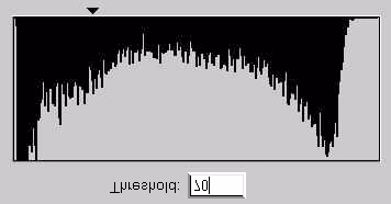 Huomautus: Toiminto on käytössä ainoastaan silloin, kun kuvatyypiksi on valittu Line Art. Histogrammin x-akseli edustaa kuvan kuvapisteiden kirkkaustasoa (0-255, vasemmalta oikealle).