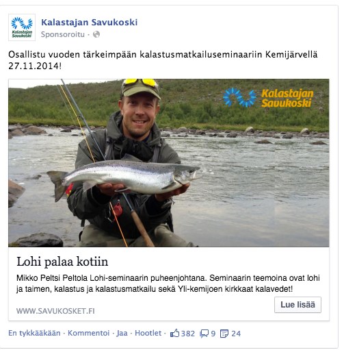 Lohiseminaarin Fb -kampanja! Peltsin kuva on saanut huikeat 328 tykkäystä, 9 kommenttia ja 24 jakoa!