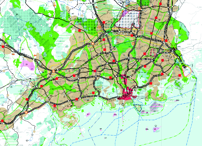 Ruoholahti-Matinkylä metron/raideyhteyden ympäristövaikutusten arviointimenettely, arviointiselostus VAIKUTUKSET YHDYSKUNTARAKENTEESEEN JA MAANKÄYTTÖÖN 67 Uudenmaan maakuntasuunnitelmassa 2025 on