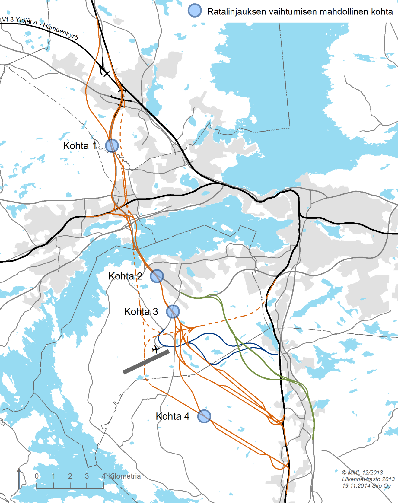 2.1.5 Ratavaihtoehtojen yhdistelmät Edellä kuvattuja ratavaihtoehtoja voidaan yhdistää erilaisiksi kombinaatioiksi.