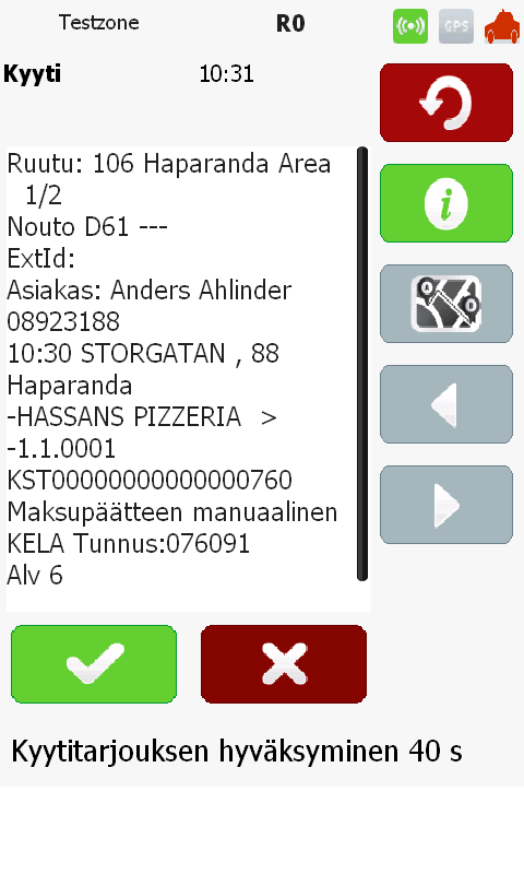 4.1 Kyytitarjouksen hyväksyminen 1. Kyytitarjous hyväksytään painamalla HYVÄKSY nappia. 2. Info näppäimen alta löytyy lisätietoa tilauksesta ja tämä on hyvä tarkistaa jokaisen tilauksen yhteydessä. 3.