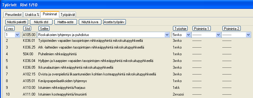 Työrivin Poiminta 1 ja Poiminta 2 Poiminta 1 Poiminta 2 Kenttä on tarkoitettu työrivien poimintaan