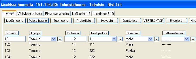 Tilojen tuonti Excelistä Voit tuoda ATOPs -ohjelmaan tilatietoja muista ohjelmista, esimerkiksi tilarekisteriohjelmista. Tilojen tulee olla Excel -taulukko muodossa.