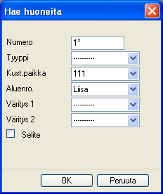 Esimerkkejä huoneraporteista Huoneiden työmäärät Esimerkissä on hakukriteereinä käytetty: Numero: 1* = ykkösellä alkavat huonenumerot Kust.