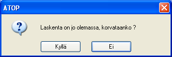 Raportit Kustannuslaskenta Exceliin 4/4 Kun kustannuslaskenta on kertaalleen projektille tehty ja kustannuslaskentaan mennään seuraavan kerran, kysyy ohjelma: Avaa vanha avaa vanhan laskennan, vaikka