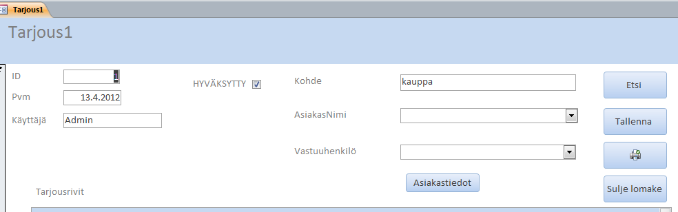 38 Jokaisella taulukossa on perusavain ja viiteavain, joiden avulla luodaankin yhteys. 1.-perusavain 2.-viiteavain 2 3.- yhteys Kuva 13. Yhteys.