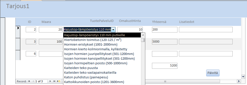 39 Tarjouslomake oli kaikkein tärkein osa työssämme, ja siihen myös käytimme eniten aikaa, jotta se olisi helppokäyttöinen ja sen ulkoasu olisi selkeä.