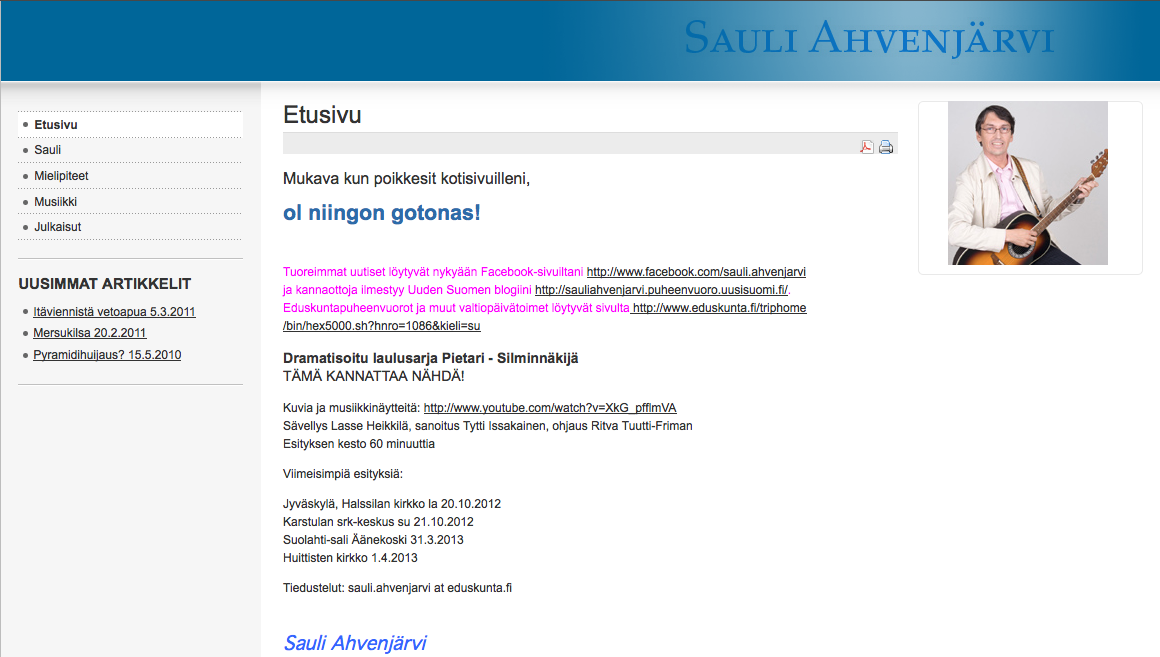 Politiikan virtuaalivarjostus Esimerkki kansanedustajan sivusta (aakkosissa ensimmäisenä oleva).