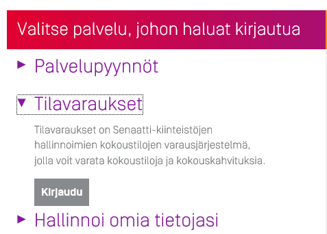 SENAATTILAAN KIRJAUTUMINEN Senaattilan etusivulle on koottu ohjeet palvelun käyttäjäksi rekisteröitymistä, kirjautumista ja omien
