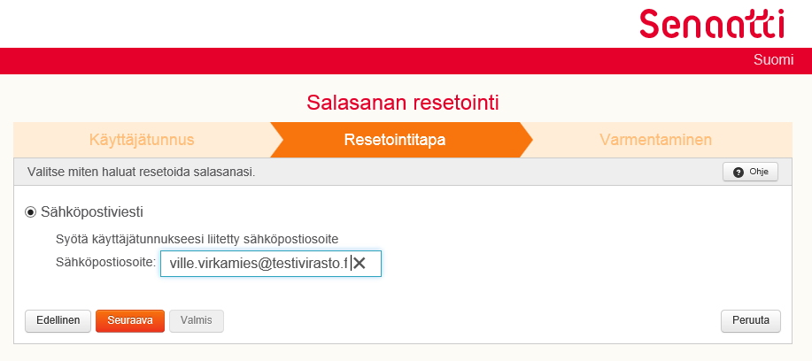 UNOHTUNEEN SALASANAN PALAUTTAMINEN Valitse
