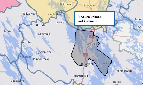 39 Kuva 3.6. Kuopion Energian verkkoalue keskellä Savon Voiman verkkoaluetta (Savon Voima 2014). Erityisesti tulee välttää antamasta virheellistä tietoa toisen yhtiön alueelta.