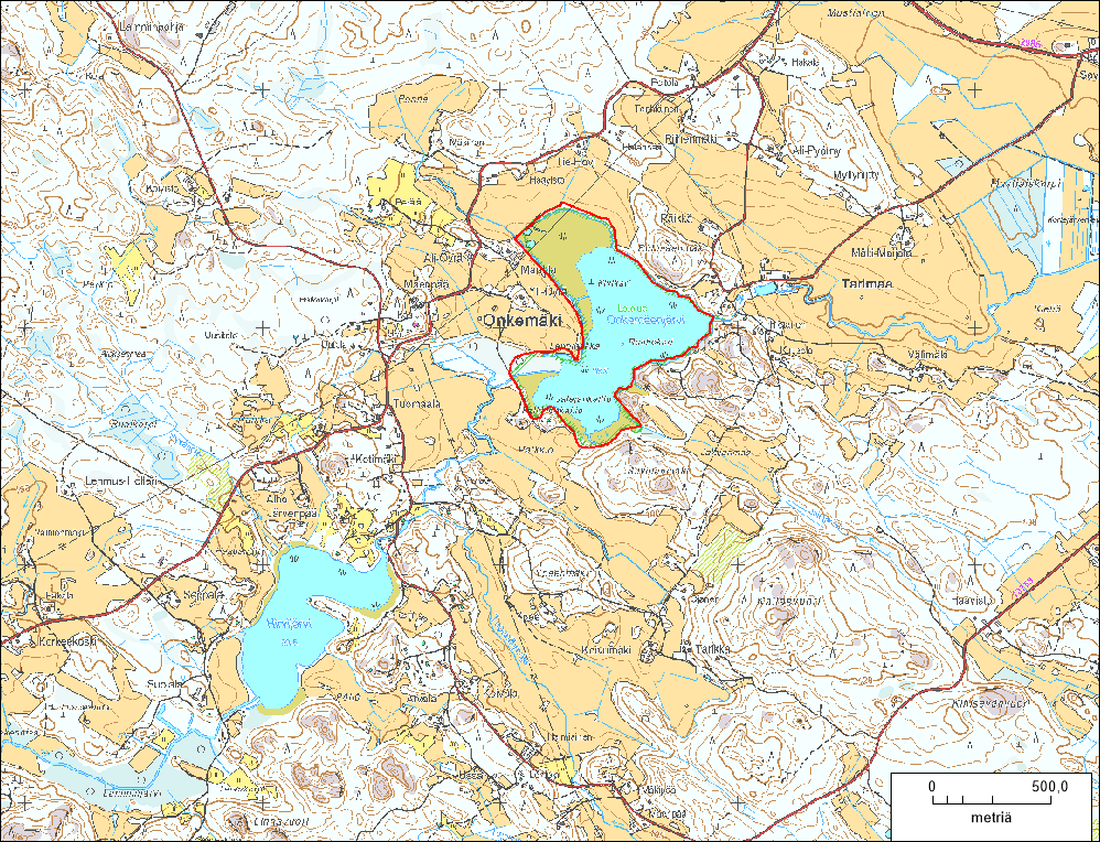 2. SUUNNITELMA-ALUEEN SIJAINTI JA SUOJELUTILANNE Onkemäenjärvi sijaitsee Vesilahden kaakkoisosassa noin kuusi kilometriä kirkonkylältä etelään.