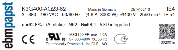 25 Tutkimuskohteina IKL-Dresden oli käyttänyt seuraavia laitteita: PM-moottori taajuusmuuttajalla o Puhallin: Nicotra Gebhardt (model RLM E6-3540) (Kuva 8) Kuva 8.