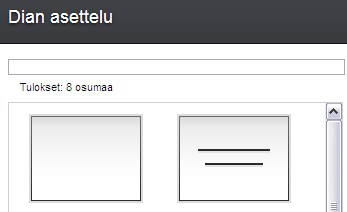 jotta esityksen asettelu olisi parempi. Dian asettelun käyttö Selkeä asettelu helpottaa tiedon välitystä yleisölle. Dian asettelun käyttö Selkeä asettelu helpottaa tiedon välitystä yleisölle. Toimintaohjeet Käytä dian asettelua tekemällä seuraavat toimet: 1.