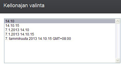 v 2. Valitse päivämäärämuoto ja napsauta OK-painiketta. Voit lisätä ajan tekstialueeseen seuraavasti: 1. Valitse vaihtoehdot Lisää > Kentät > Aika. 2. Valitse ajan muoto ja napsauta OK-painiketta.