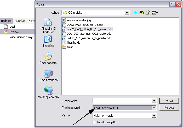 - 46 - Oletustiedostomuodon lisäksi OpenOffice Writer pystyy tallentamaan aiemman version (OpenOffice.org 1.x) tiedostomuotoihin (tarkenteet *.sxw ja *.