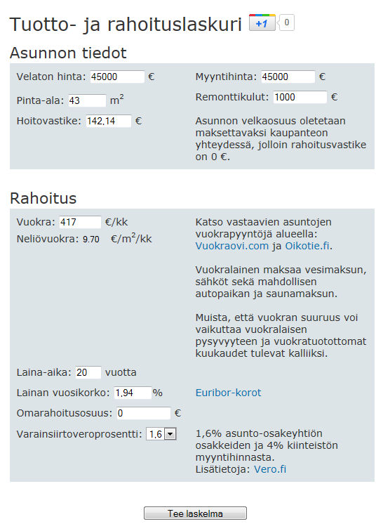 TUOTTO- JA RAHOITUSLASKELMA