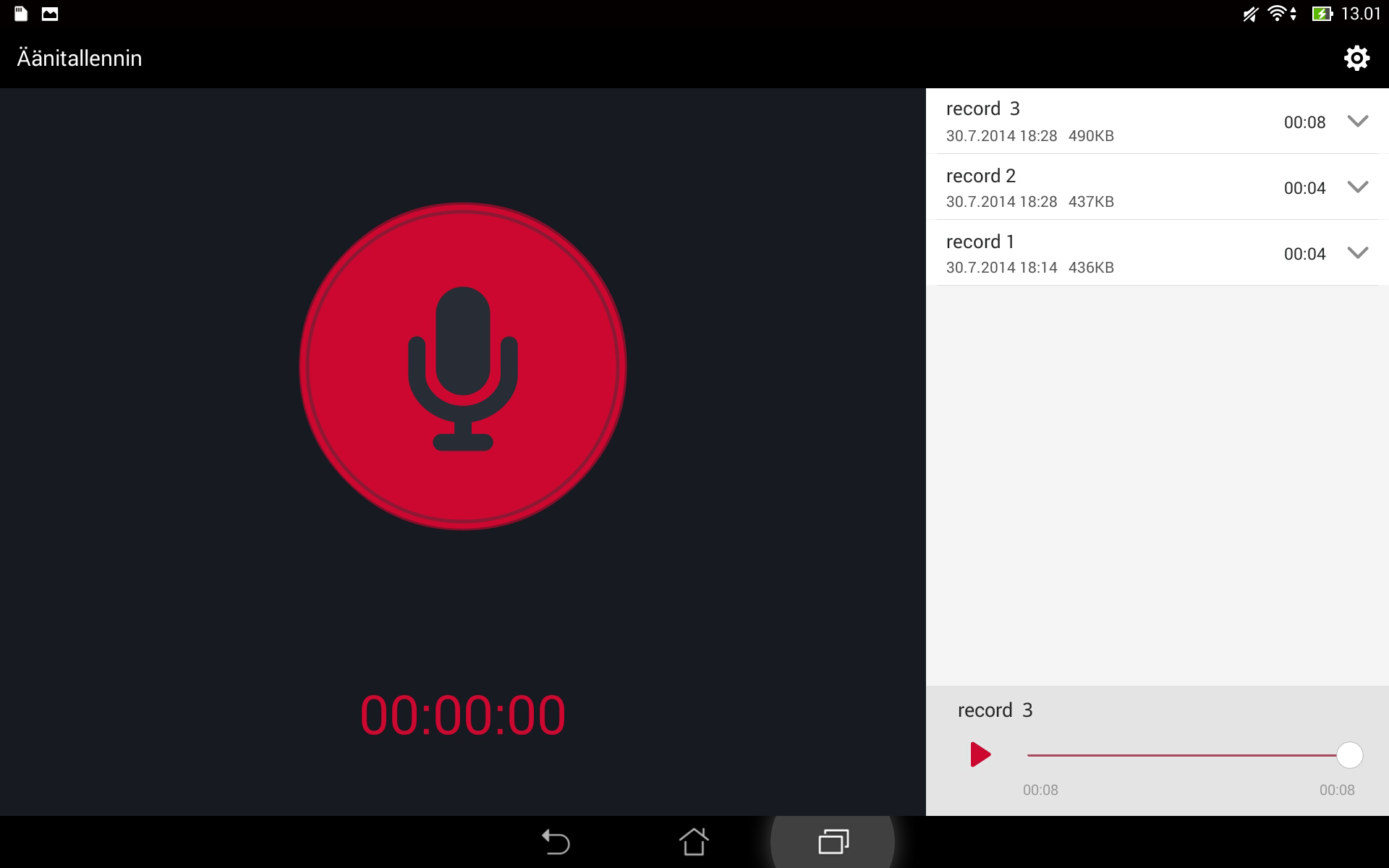 Äänitallennin Ota käyttöön Sound Recorder -sovellus tallentaaksesi ASUS-tabletilla audiotiedostoja.