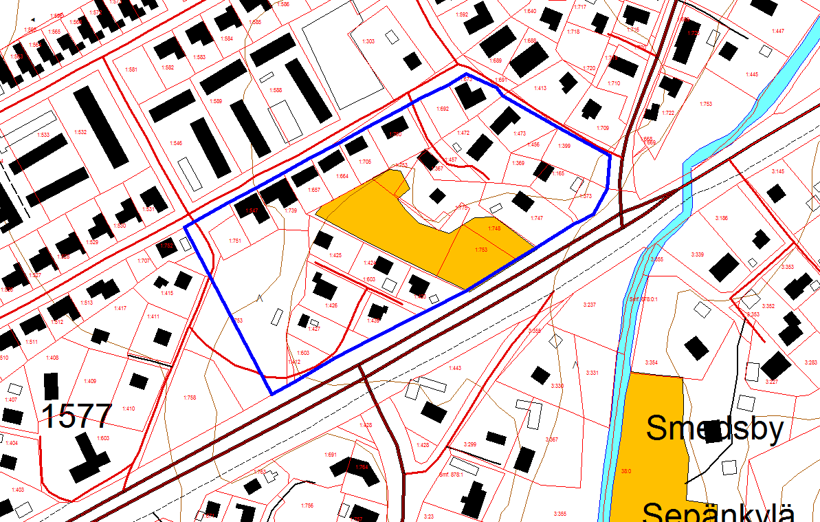 180 Smedsby Sepänkylä Kvarter 38, 38 b, 39 Korttelit 38, 38 b, 39 Detaljplanändring för kvarter 38, 38 b och 39, med tillhörande väg- och parkområden.