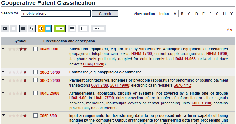 45 Kuva 14. Esimerkki CPC-luokituksesta (Euroopan patenttivirasto 2013) Luokkahakua voidaan käyttää yksinään esimerkiksi tilastoanalyysia tehtäessä.