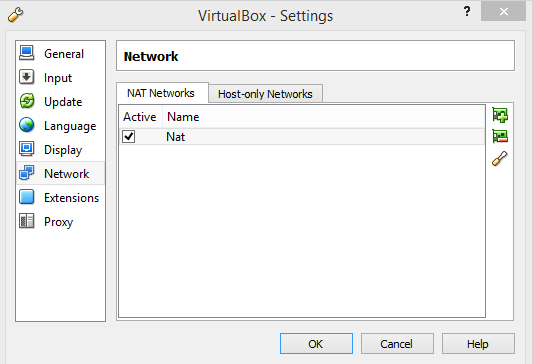 Liite 1 4(20) 9. Tarkista VirtualBoxin verkkoasetukset. Valitse File Preferences Network: 10. Varmistu, että NAT on enabloitu. 11. VirtualBox-virtualisointiympäristö on nyt luotu.