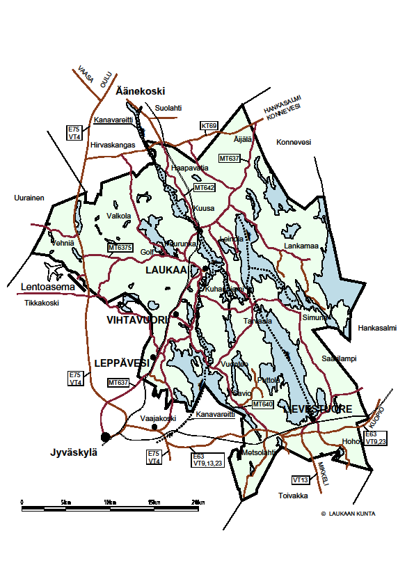 LAUKAA - KASVAVA KUNTA KESKELLÄ KESKI-SUOMEA Laukaa on 18 588 asukkaan kunta Keski-Suomessa. Se sijaitsee maakunnan keskiössä Jyväskylän naapurissa.