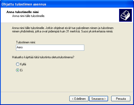 TULOSTAMINEN WINDOWS-KÄYTTÖJÄRJESTELMÄSTÄ 46 13 Valitse tulostin Tulostimet-ruudusta ja napsauta Seuraava.