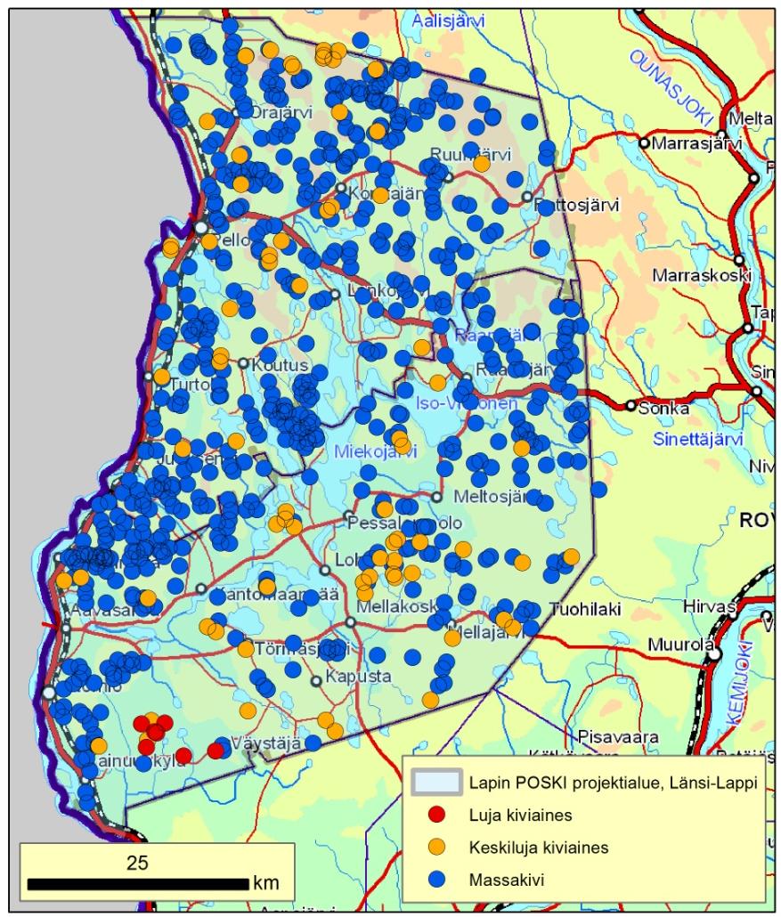 GEOLOGIAN TUTKIMUSKESKUS Raportti 12/2015 15 Kuva 8. Ylitorniolla ja Pellossa inventoitujen kalliokiviainesten määrät laatuluokittain (m 3 ).