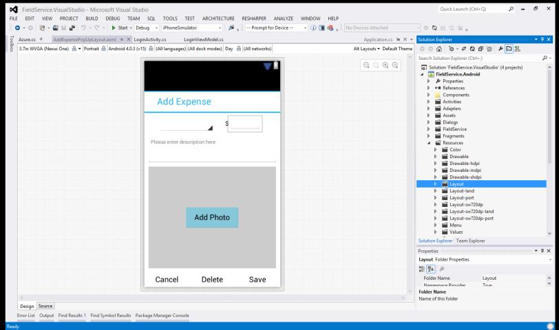 UI: Visual Studio/Xamarin #