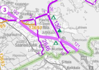 2.10 Liikenne Kuva 2.10.1 Näkymä moottoritien liittymästä 29 (Jutikkala) etelään. Tilustien silta häämöttää kuvassa kauempana. Valkeakosken liittymän tunnuksena on jalkapallo.