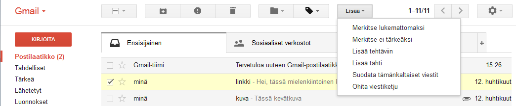 SÄHKÖPOSTIN PERUSKURSSI 8 Tähdet ja tunnisteet Jos säilytät postilaatikossa vanhoja viestejä, voit helpottaa tärkeimpien viestien löytymistä.