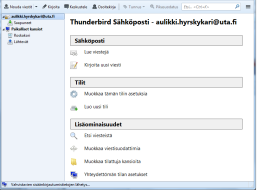 Ensimmäisellä kerralla ohjelma kysyy sinulta, haluatko että Thunderbird luo sinulle uuden sähköposti tilin jollekulle sähköpostintarjoajalle, jonka kanssa tekee yhteistyötä (gand.net, Hover.com).
