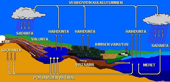 6 2 VEDENKORKEUDEN JA VIRTAAMAN VAIHTELU VESISTÖSSÄ Hydrologia on maapallon vesivaroja tutkiva luonnontiede, joka tarkastelee vesivarojen esiintymistä, kiertokulkua ja jakautumista.