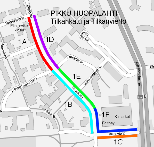 4.2.1 Pikku-Huopalahti Kohdekuvaus Pikku-Huopalahdessa tutkimuskohteena oli Tilkankatu välillä Taavetinaukio Tilkanvierto ja Tilkanvierto välillä Tilkankatu Mannerheimintien silta.