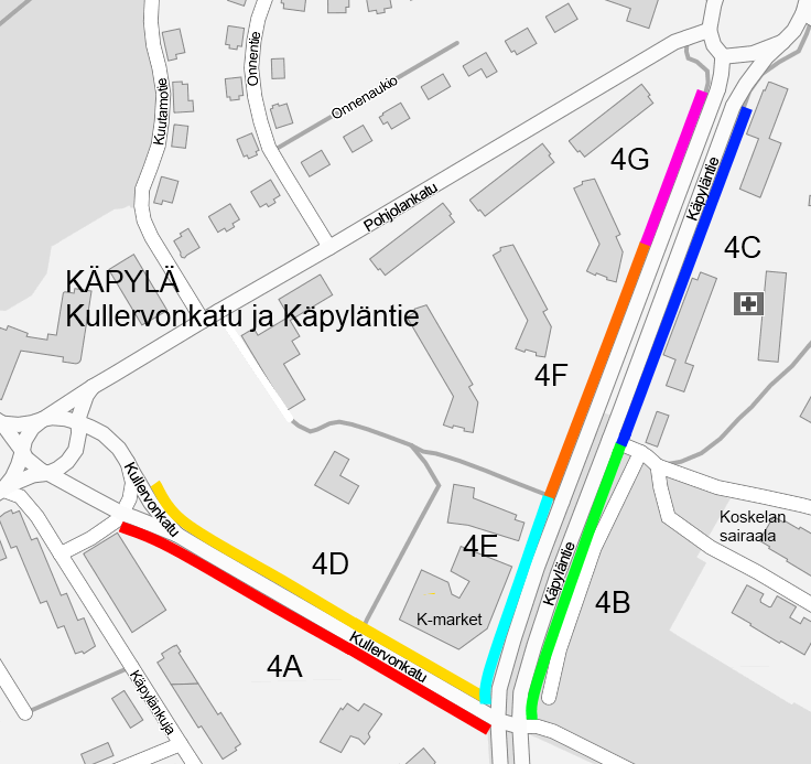 4.2.4 Käpylä Kohdekuvaus Neljäntenä tutkimuskohteena oli Käpylä. Tutkitut kadut olivat Kullervonkatu välillä Pohjolankatu Käpyläntie ja Käpyläntie välillä Kullervonkatu Pohjolankatu.
