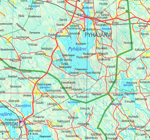 Esipolvien oletettu siirtyminen Pihtiputaan Kanalanmäeltä Koivujärven kautta Pyhäjärvelle Pyhäjärven Mäkiöiskylän Kaurakangas eli Kaurala v.