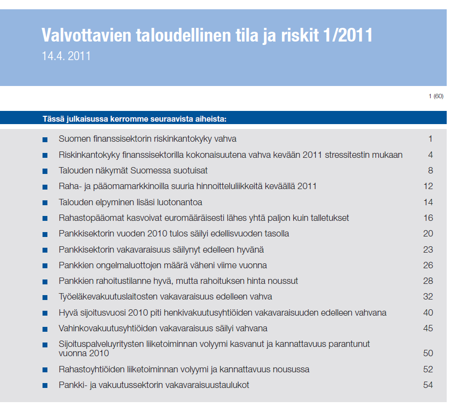 Puolivuosittain Finanssivalvonta julkaisee