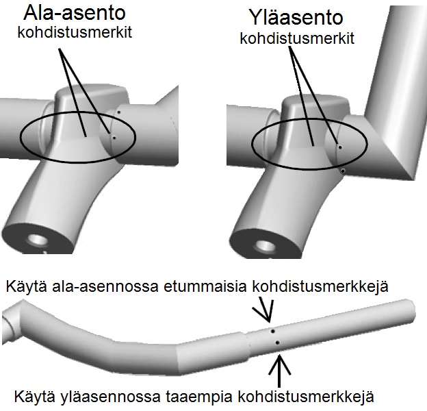 MOOORIPYÖRÄN HUOLO Ohjaustangon säätö Ohjaustangon säätö High-Ball High-Ball -mallin ohjaustangon korkeutta voi säätää. Ohjaustangon vakioasetus on sen ala-asento.