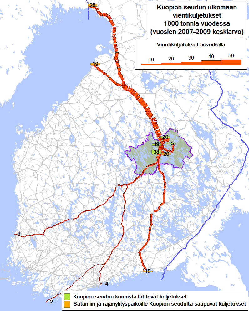 15 Kuopion seudun ulkomaan vientikuljetukset Rauma Siilinjärvi Kuopio Vt 9 Vt 5 Kt 75 Kuopio Vt 5 Vt 5 Tornio Vt 9 Raahe Kuopio (Nilsiä) Juankoski Helsinki Siilinjärvi Kuopio Kotka Kuopio Kuopio