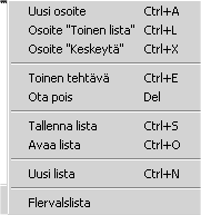 Valitsemalla Sähköpostiosoite painikkeen F5 näppäimellä, pääsee valitsemaan sähköpostiosoitteen listasta. F4 selaa ja F5 valitsee osoitteen.