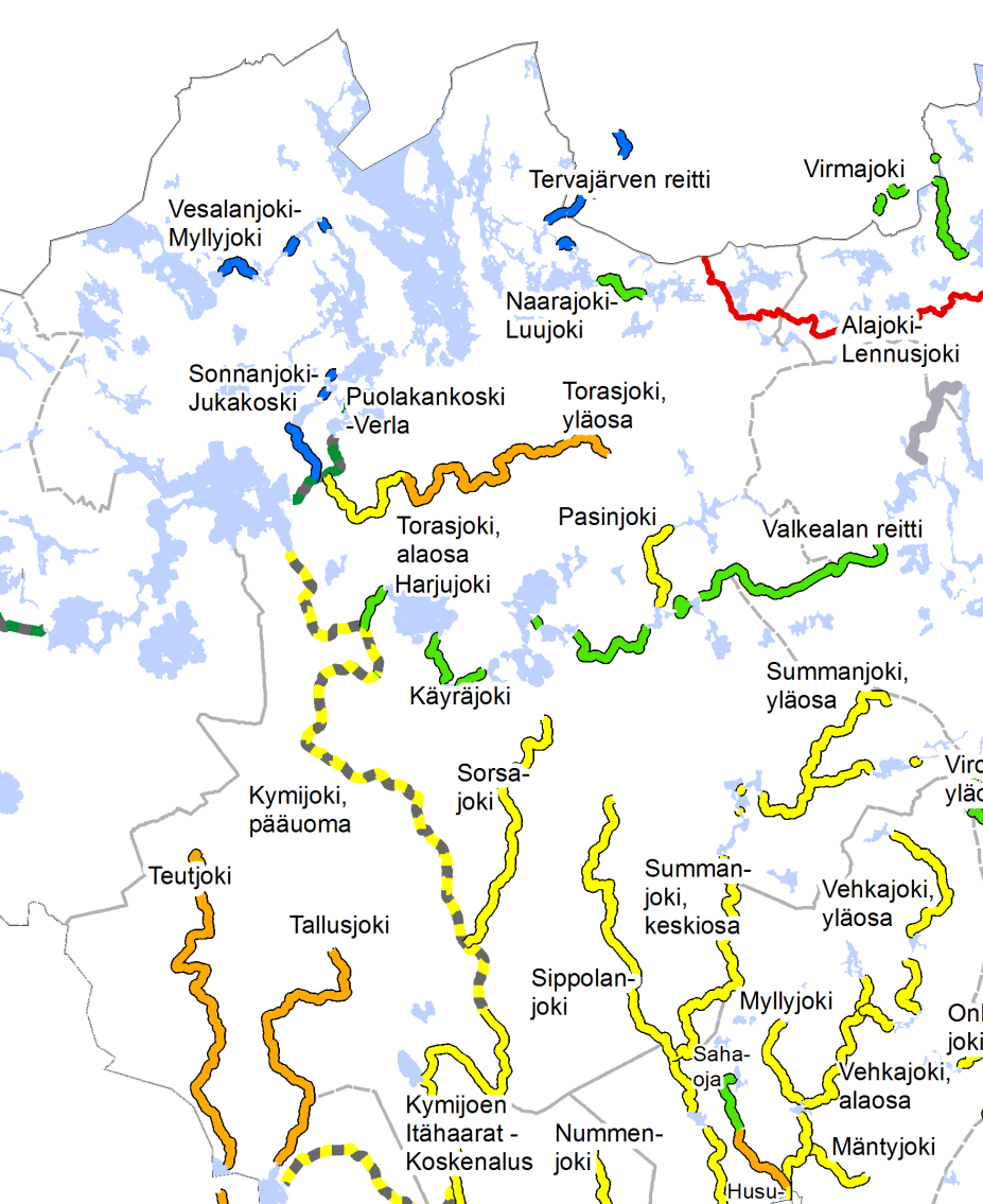 Kouvolan kaupungin ympäristöohjelman vuosiraportti 2014 35 Kuva 21b. Jokien ekologinen tila Kouvolassa. Lähde: Kaakkois-Suomen ELY-keskus.