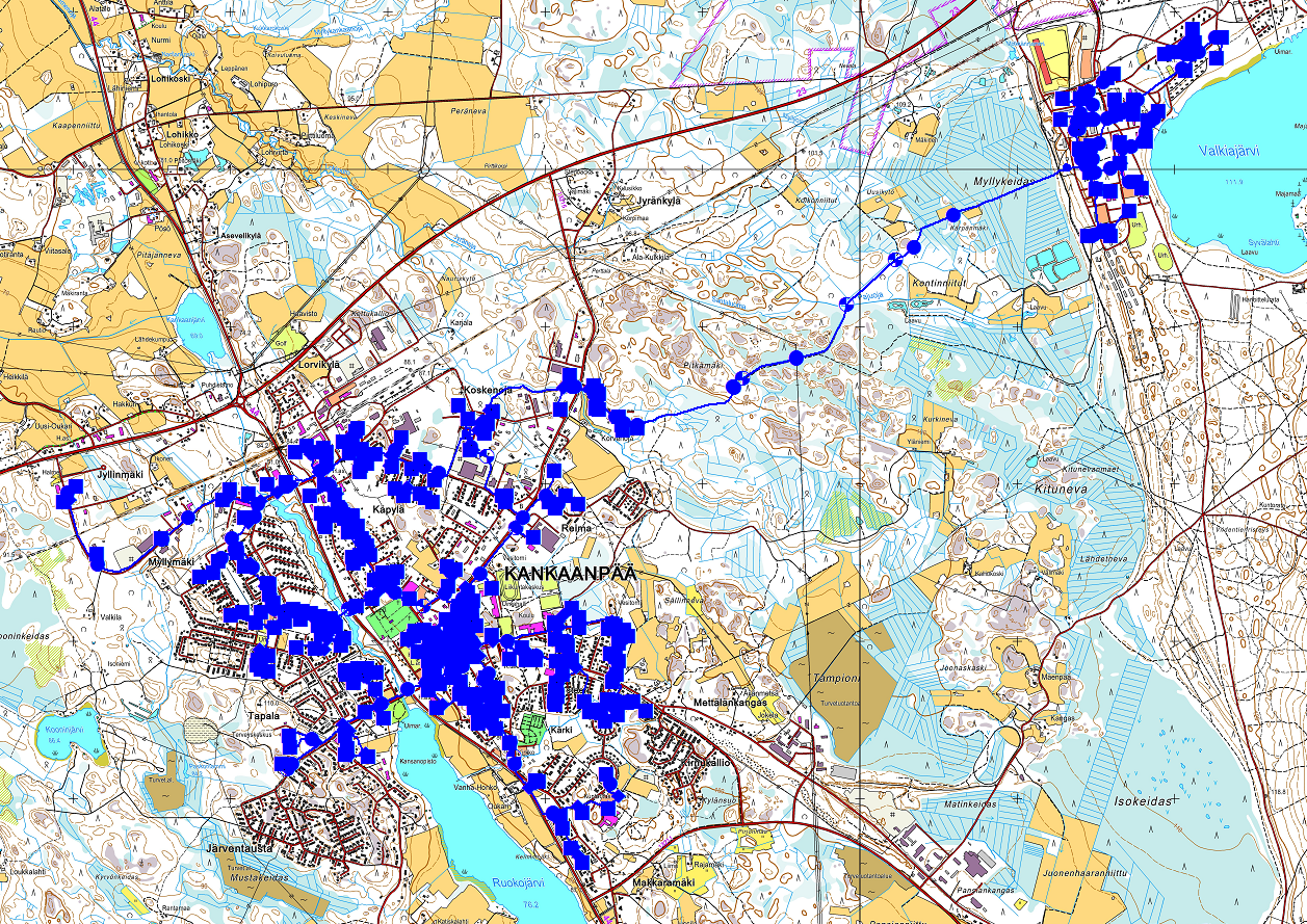 18 Päivän kartoitukset siirrettiin tiedonkeruulaitteesta tietokoneelle. Kartoitusten koordinaatit tarkennettiin käyttäen GPS Pathfinder Officen koordinaattikorjaus toimintoa.